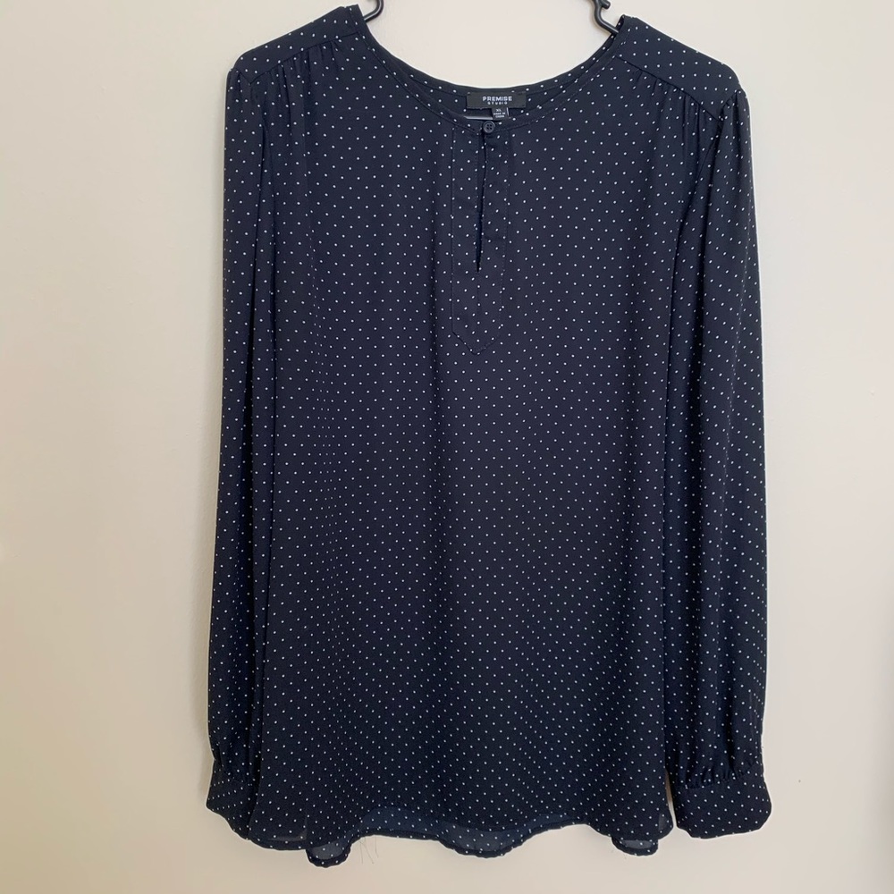 Premise Navy Polka Dot Long Sleeve Top